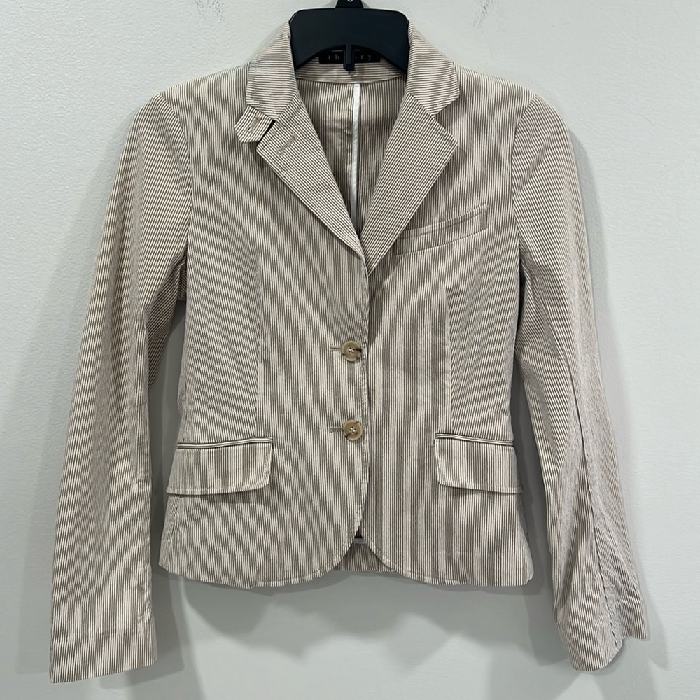 Theory 2 Button Blazer Cream Striped  Size 0 EUC